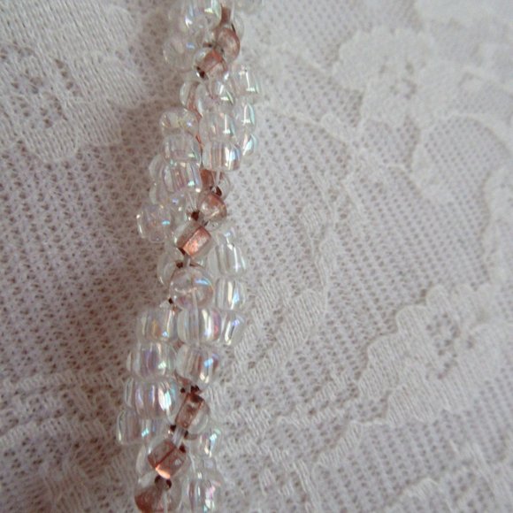 Iridescent white & copper bead lariat necklace & pierced dangling hoop earrings - Picture 14 of 16